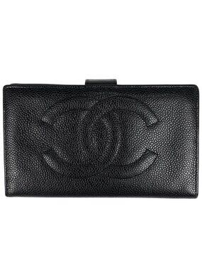 Chanel CC Logo Bifold Wallet Kiss Lock Caviar Leather Black